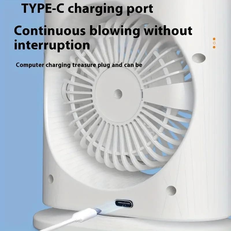 Portable Double‑Ended USB Rechargeable Spray Fan – Dual‑Blade Mini Desktop Cooling Fan with Mist & 360° Rotation, 3 Speeds & Remote Control – Personal Table Fan for Office, Home & Outdoor (White) - Image 4