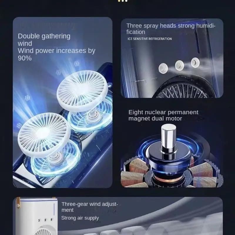 Portable Double‑Ended USB Rechargeable Spray Fan – Dual‑Blade Mini Desktop Cooling Fan with Mist & 360° Rotation, 3 Speeds & Remote Control – Personal Table Fan for Office, Home & Outdoor (White) - Image 7