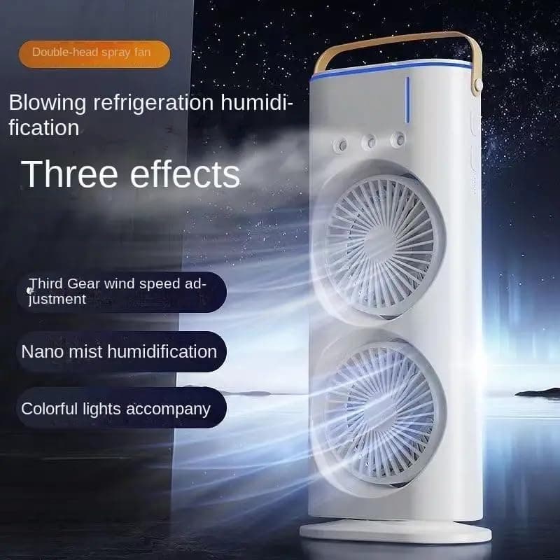 Portable Double‑Ended USB Rechargeable Spray Fan – Dual‑Blade Mini Desktop Cooling Fan with Mist & 360° Rotation, 3 Speeds & Remote Control – Personal Table Fan for Office, Home & Outdoor (White) - Image 8