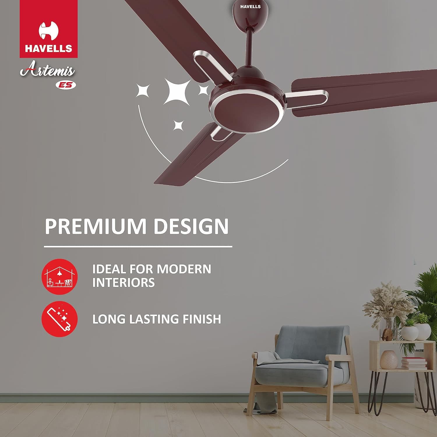 Havells Artemis 1200mm Energy Saving Ceiling Fan with Powerful Air Delivery, Silent Operation, Elegant Design & High-Speed Performance – Ideal for Home & Office - Image 5